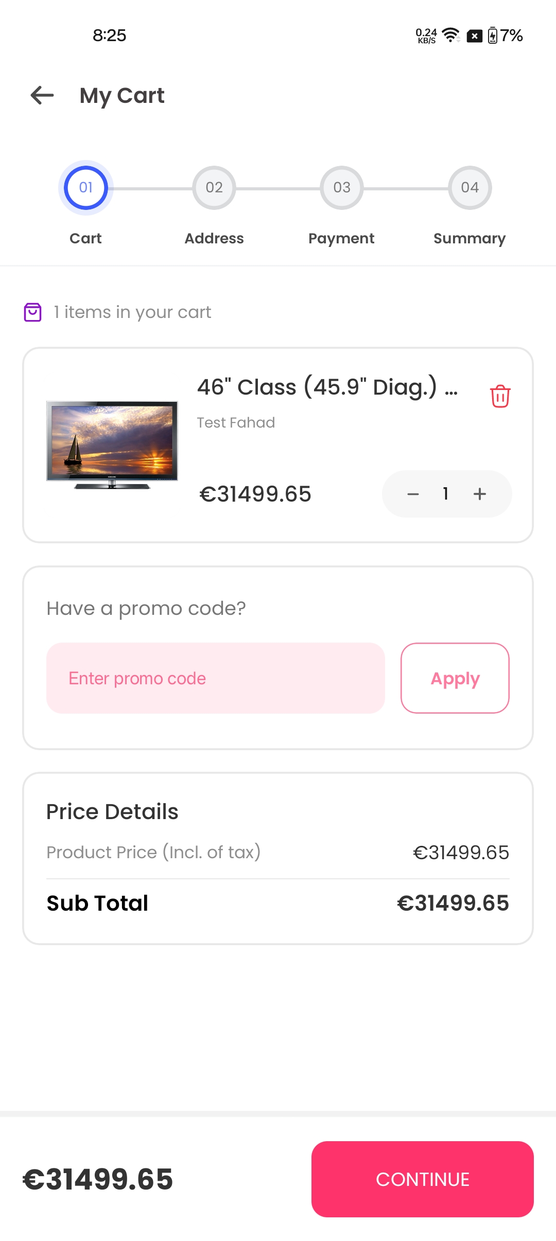 Cart screen from Surf customer app