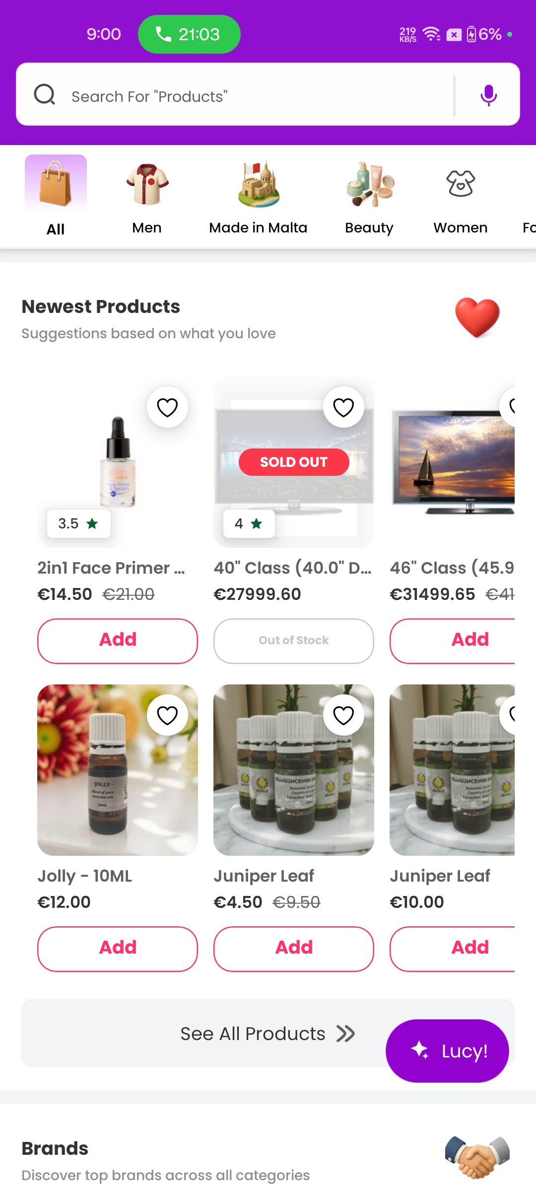 Homepage Browse screen from Surf customer app