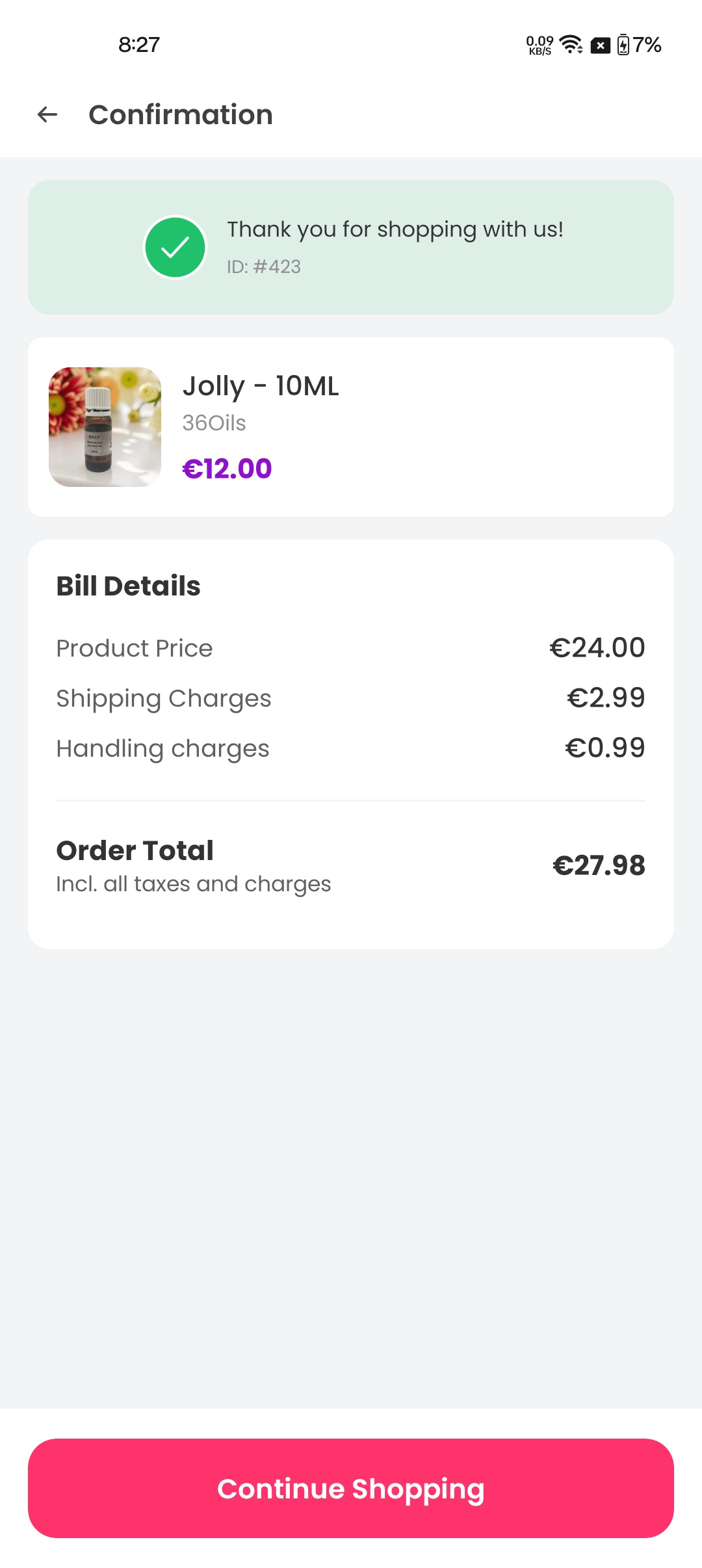 Order Confirm screenshot