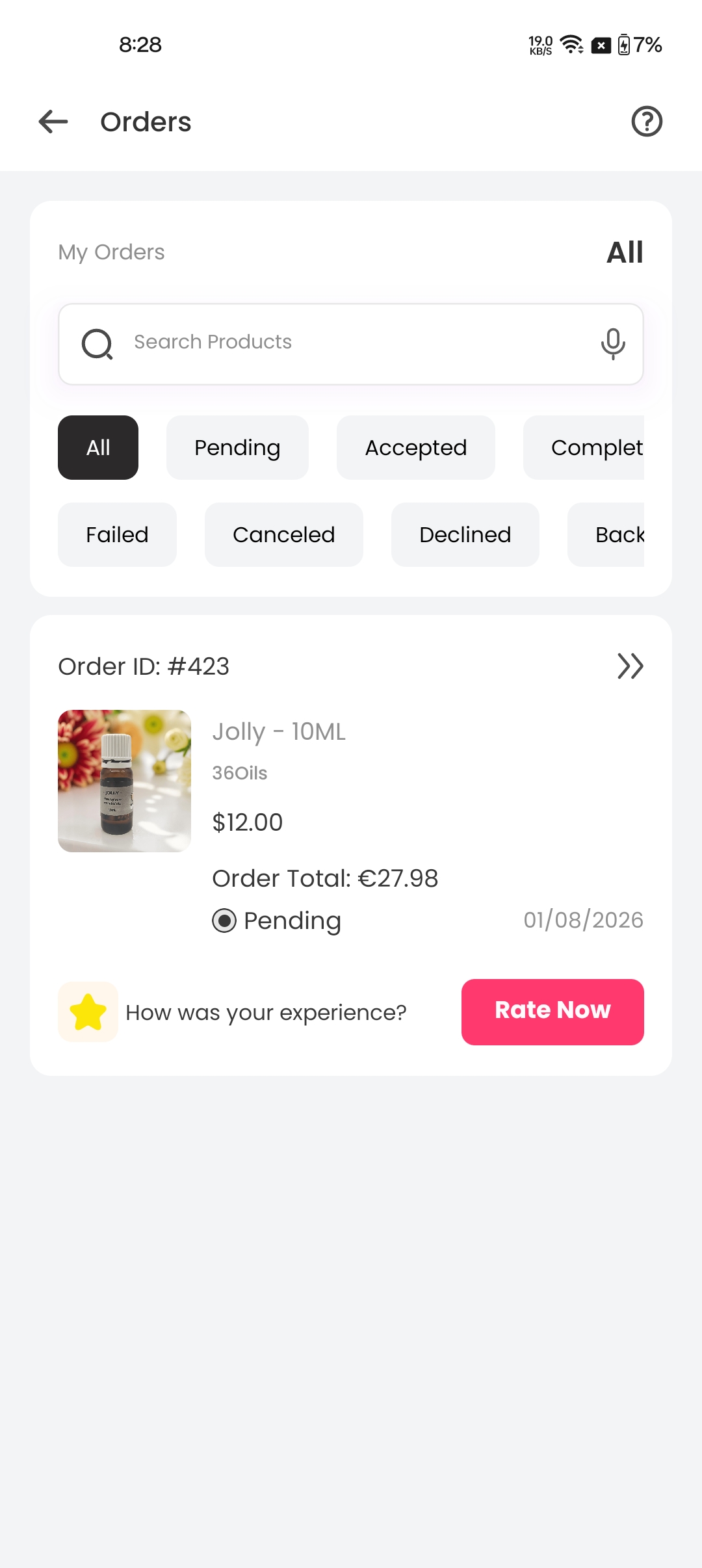 Order Listing screenshot