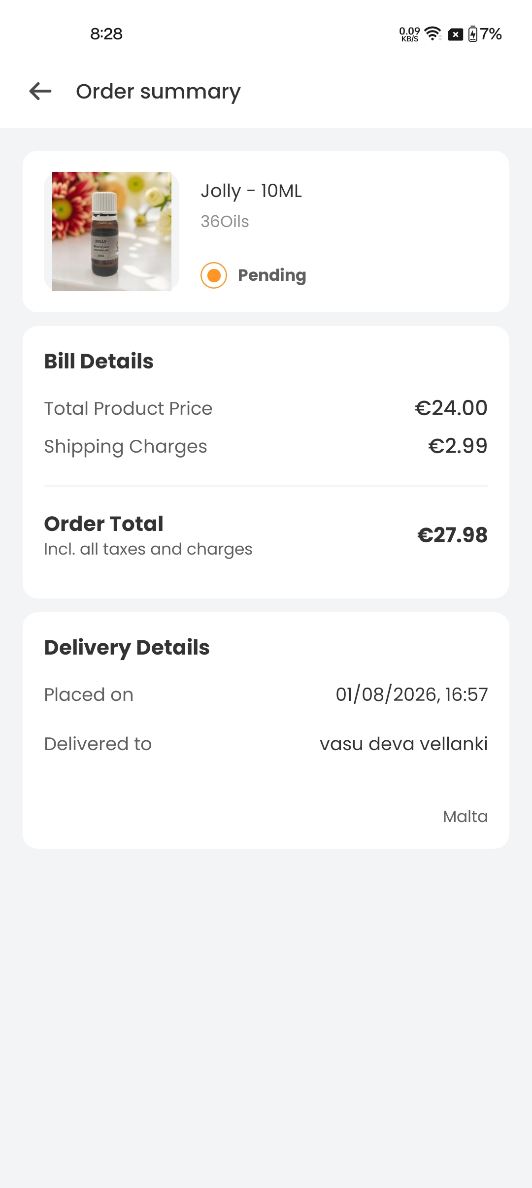 Order Summary screenshot