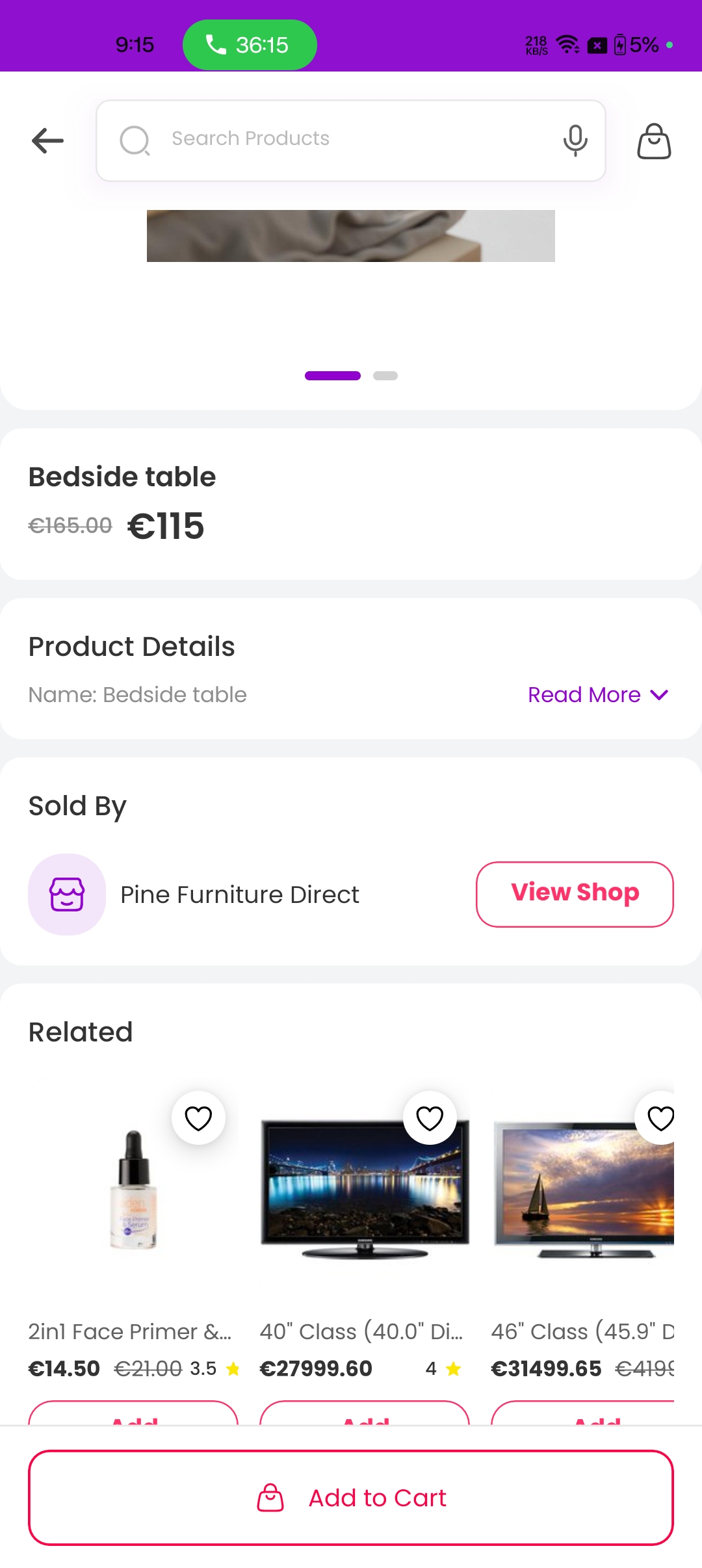 Product Options screenshot